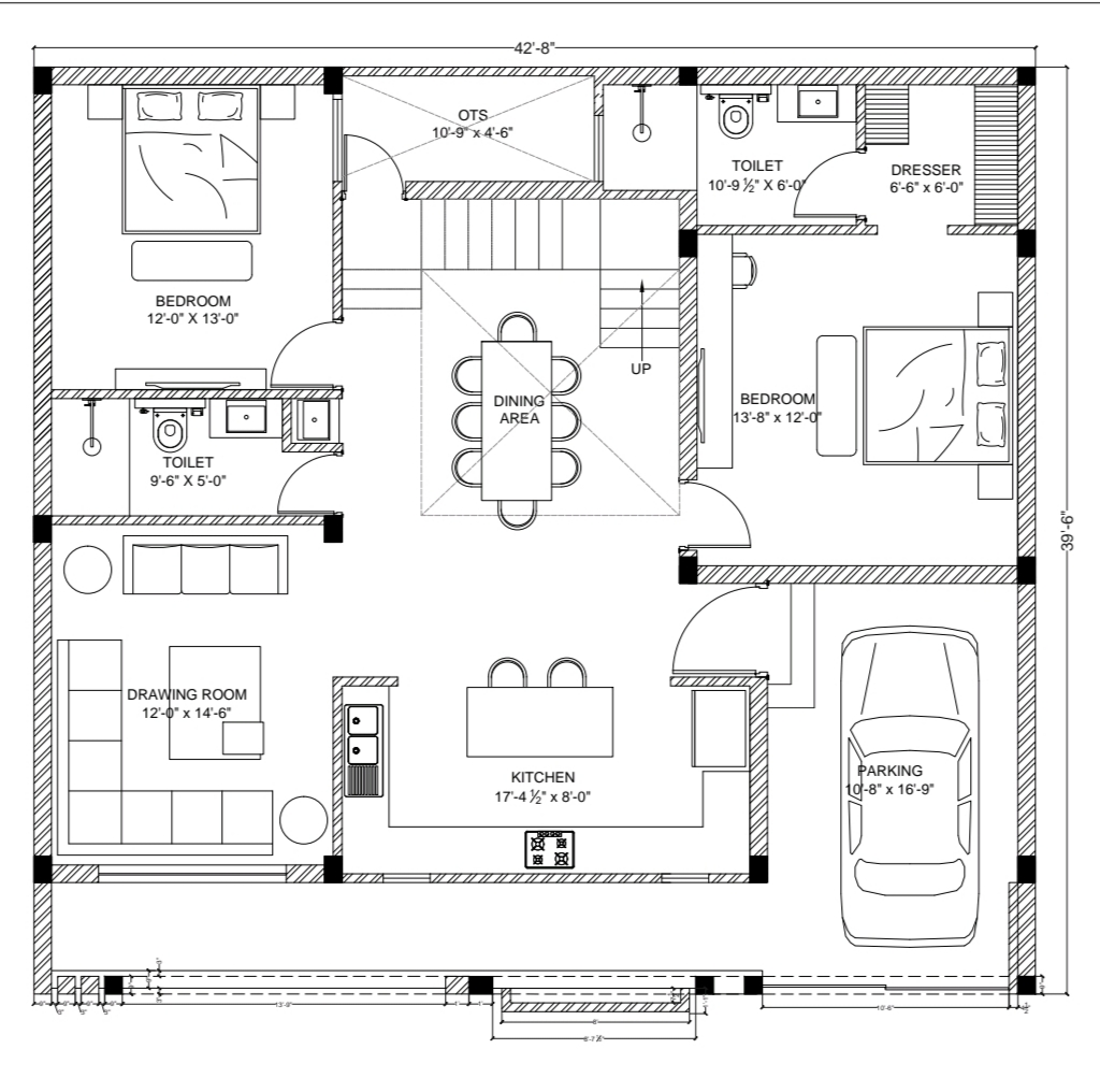 39x42 Home Elevation Design | 1638 Sqft Plot Size House Plan