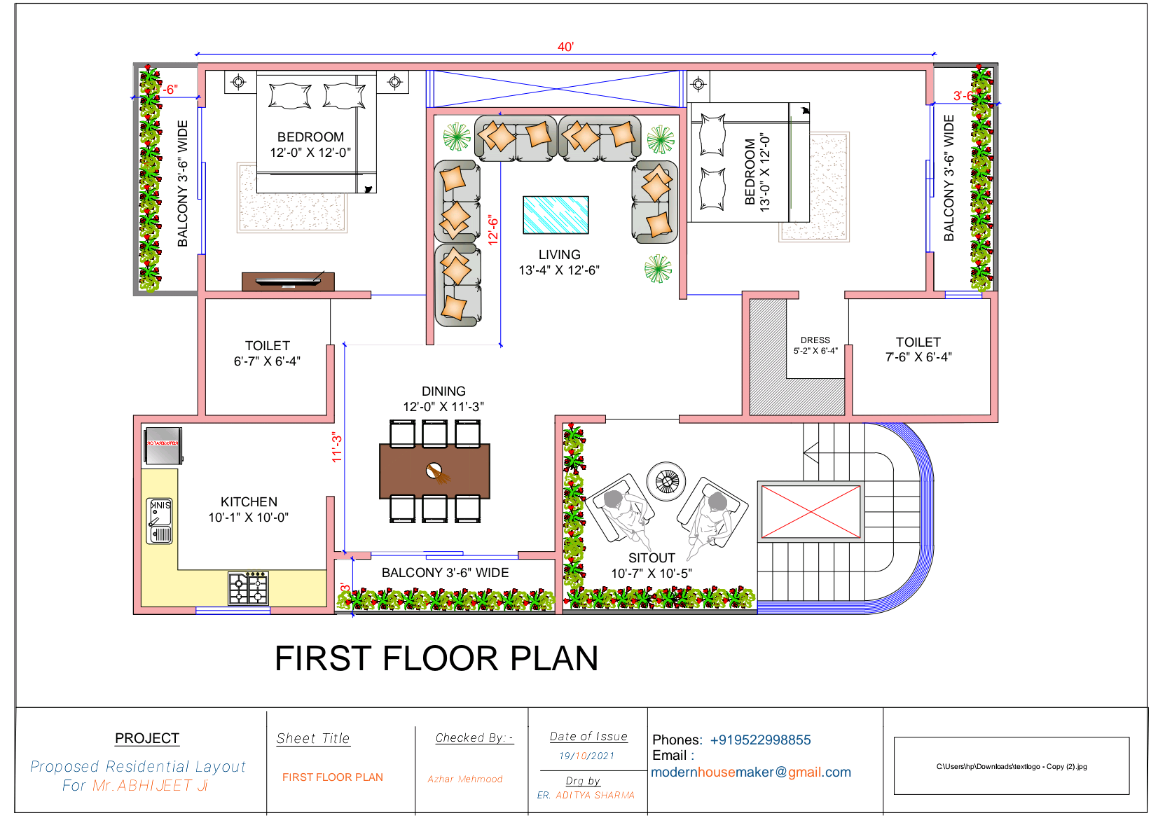 30x44 Home Elevation Design | 1320 Sqft Plot Size House Plan