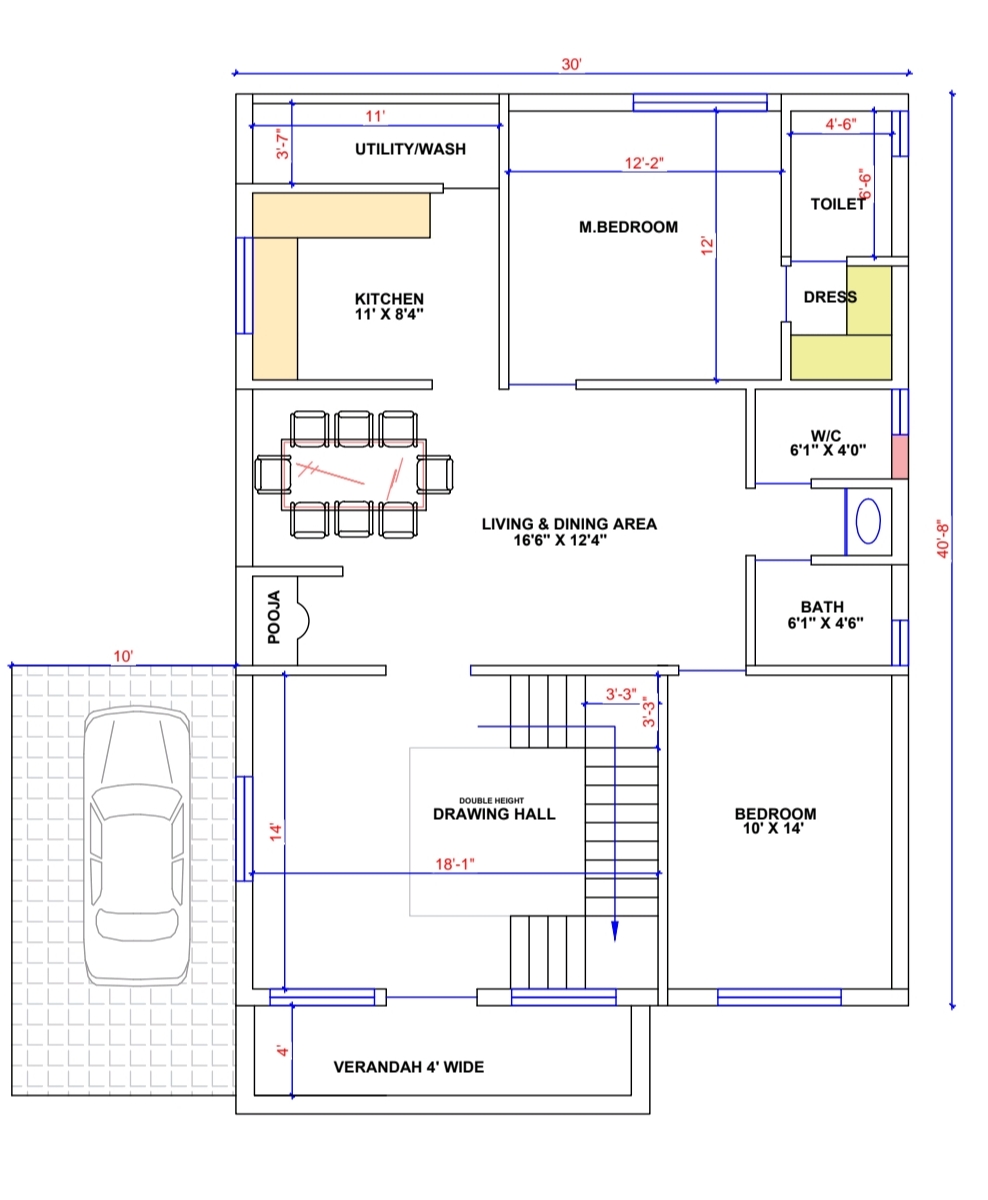 30x44 Home Elevation Design | 1320 Sqft Plot Size House Plan