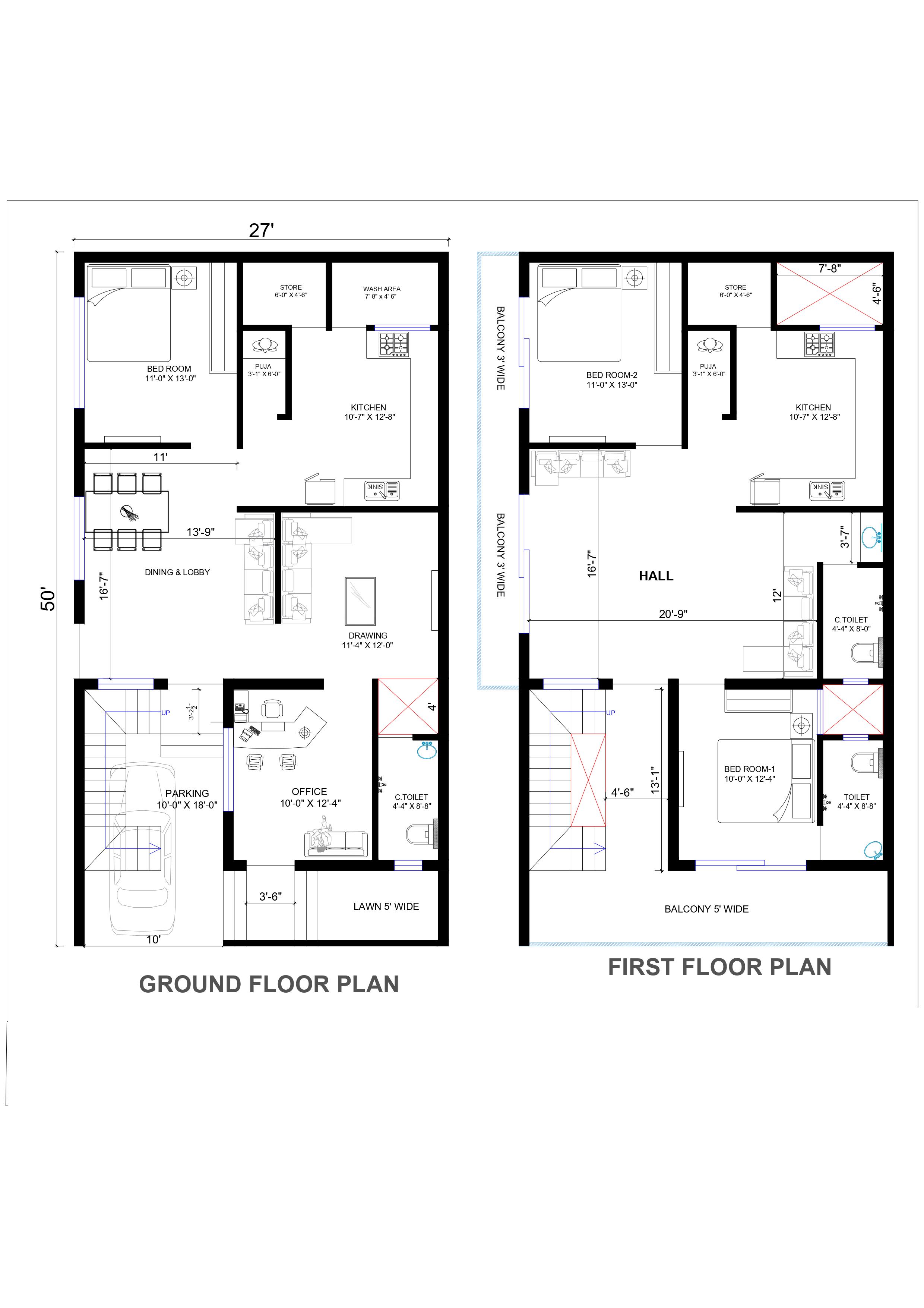 27x50 Elevation Design Indore - 27*50 House Plan India