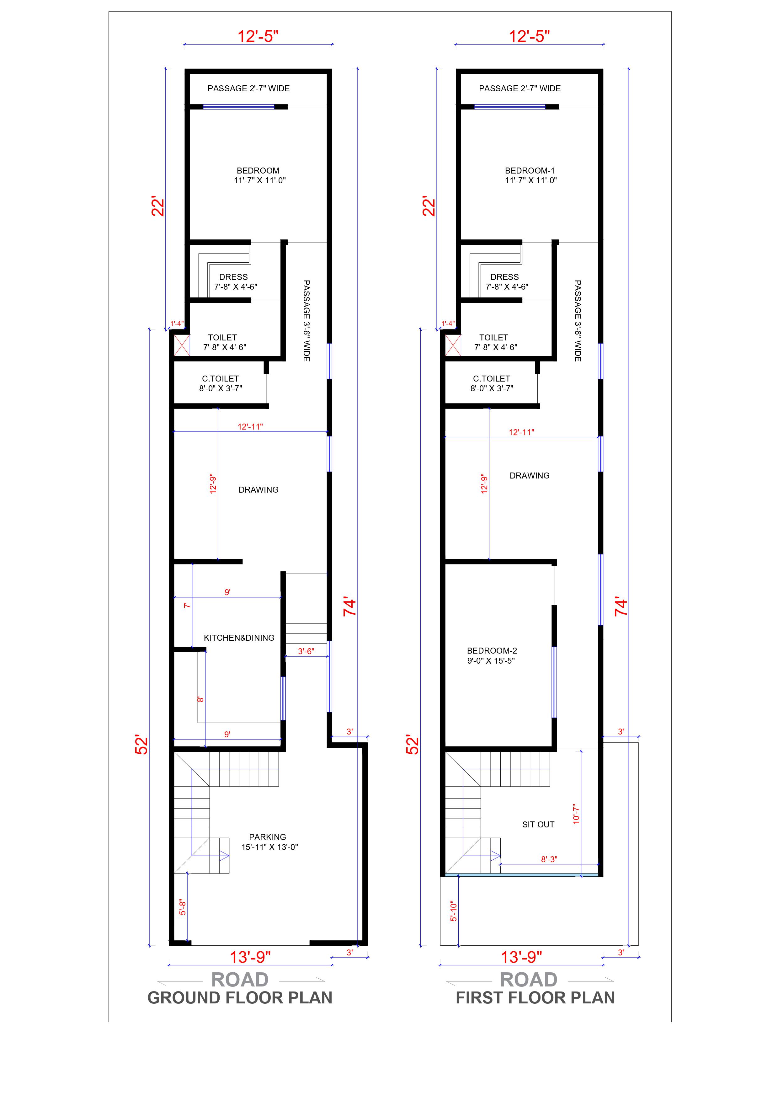 12x22 Elevation Design Indore - 12*22 House Plan India