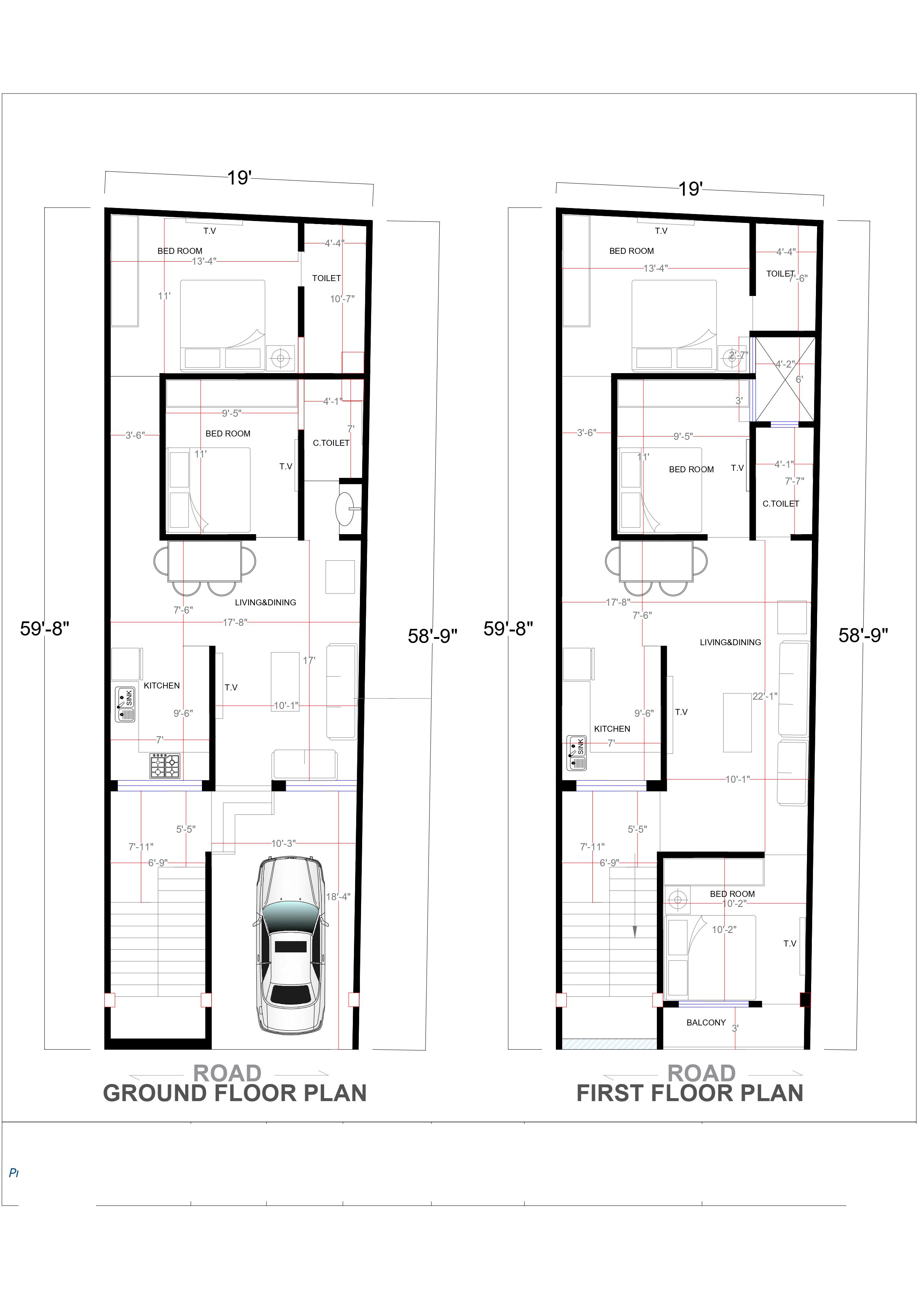 19x59 Elevation Design Indore - 19*59 House Plan India