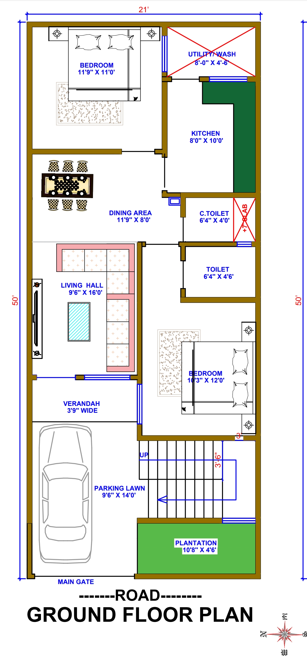 21x50 House Plan 21x50 Front 3D Elevation Design