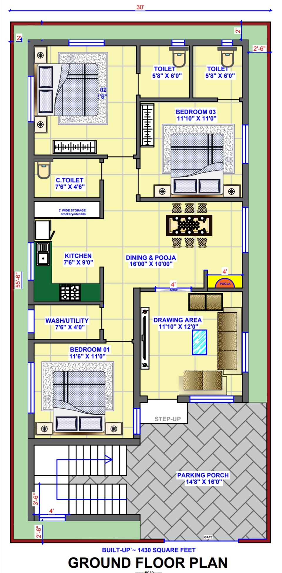 30x60 House Plan 30x60 Front 3d Elevation Design