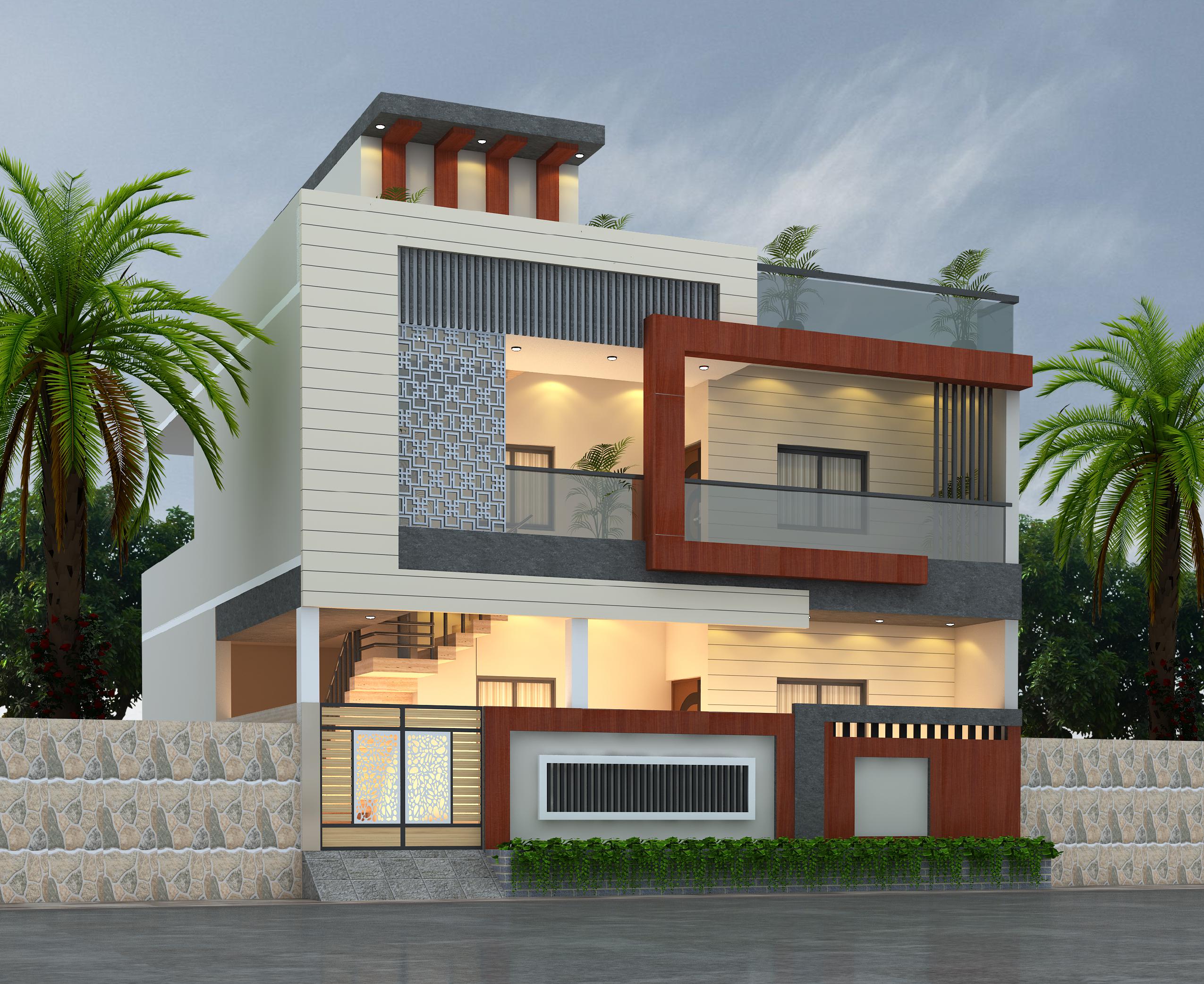 34x37 Elevation Design Indore - 34*37 House Plan India