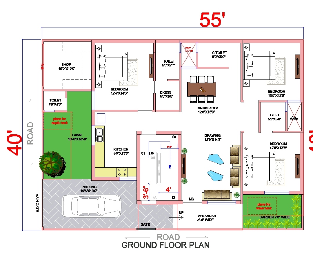 40x55 Elevation Design Indore - 40*55 House Plan India