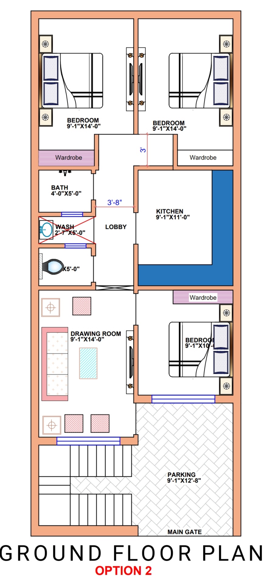 20x50 House Plan 20x50 Front & 3D Elevation Design